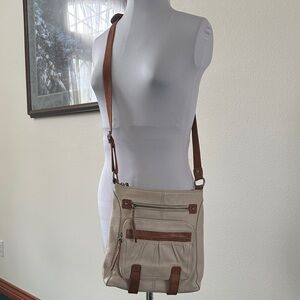 The Sak Beige Crossbody Bag with Brown Trim